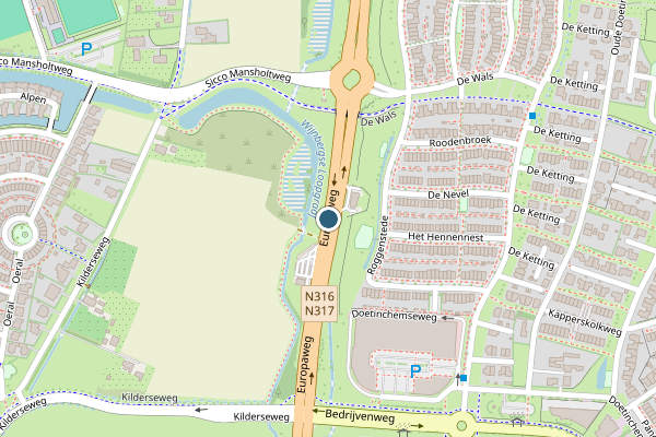 Politie-melding op Europaweg, Doetinchem op 9 mei, kaart-overzicht