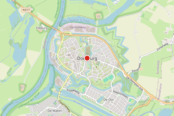 Brandweer-melding op Geldersche IJssel, Doesburg op 23 juni, kaart-overzicht